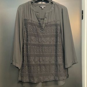 Black 3/4 Sleeve Blouse with Lace Overlay Size M